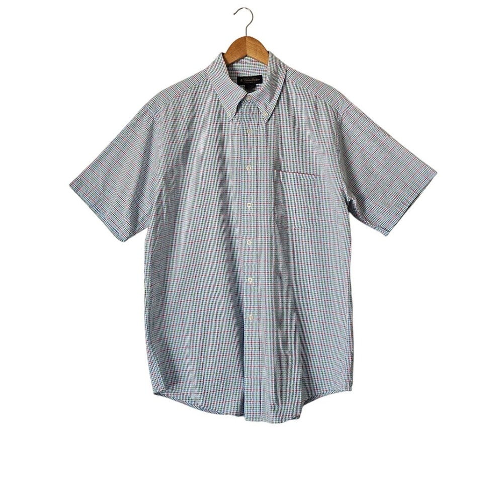 Brooks Brothers Seersucker Plaid Button Down Shirt Mens L Cotton Preppy